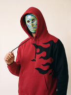 Flame Hoodie – Red – hood close-up on model