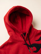 Flame Hoodie – Red – hood and drawcords close-up