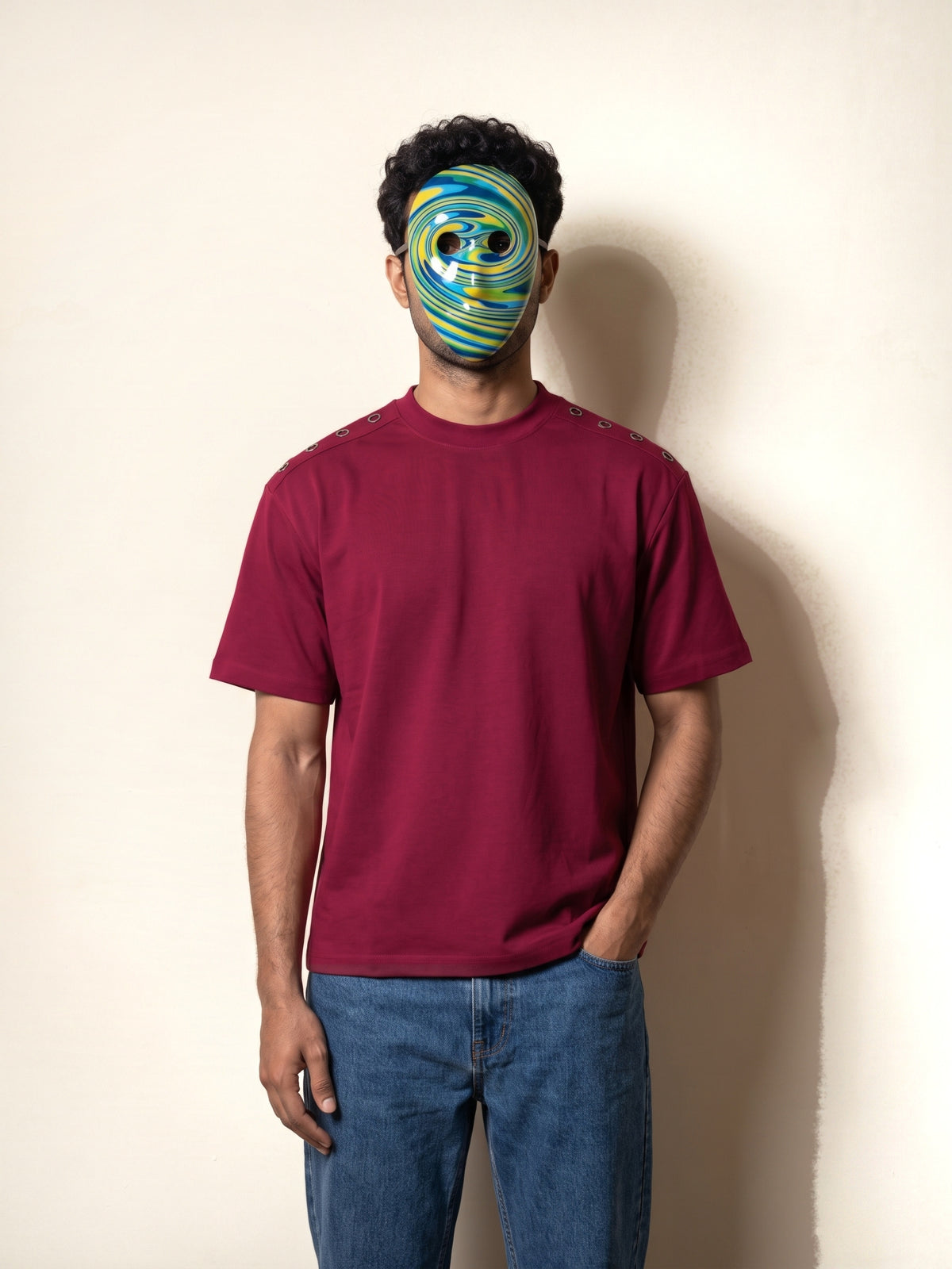 Eyelet Tee - Maroon - model front