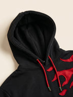 Flame Hoodie – Black – hood and drawcords close-up