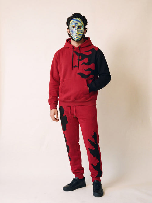 Flame Hoodie – Red – on model, front
