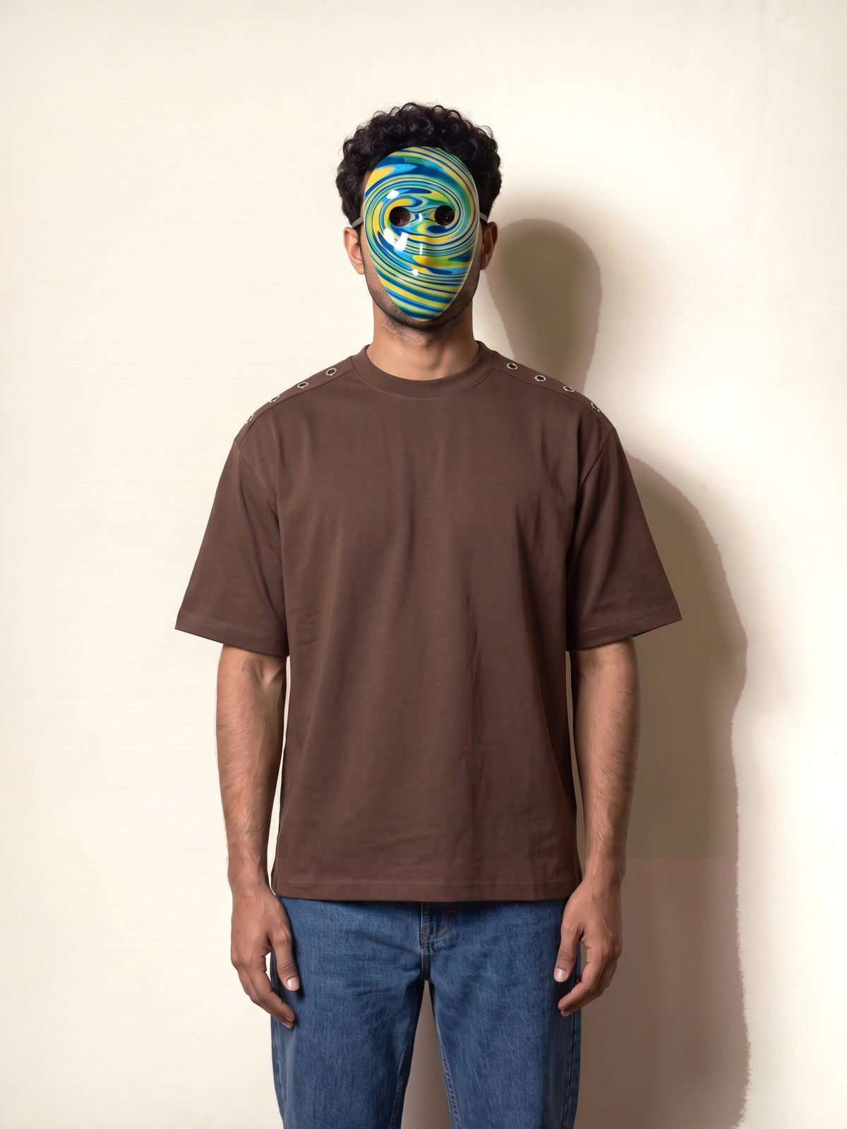 Eyelet Tee - Brown - model front