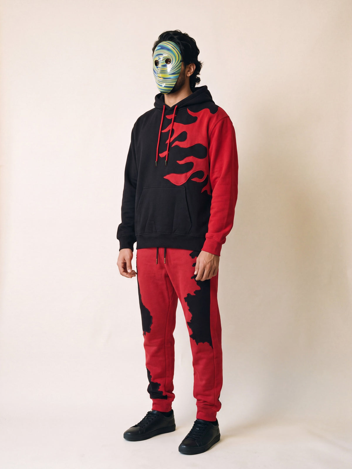 Flame Hoodie – Black – on model, front